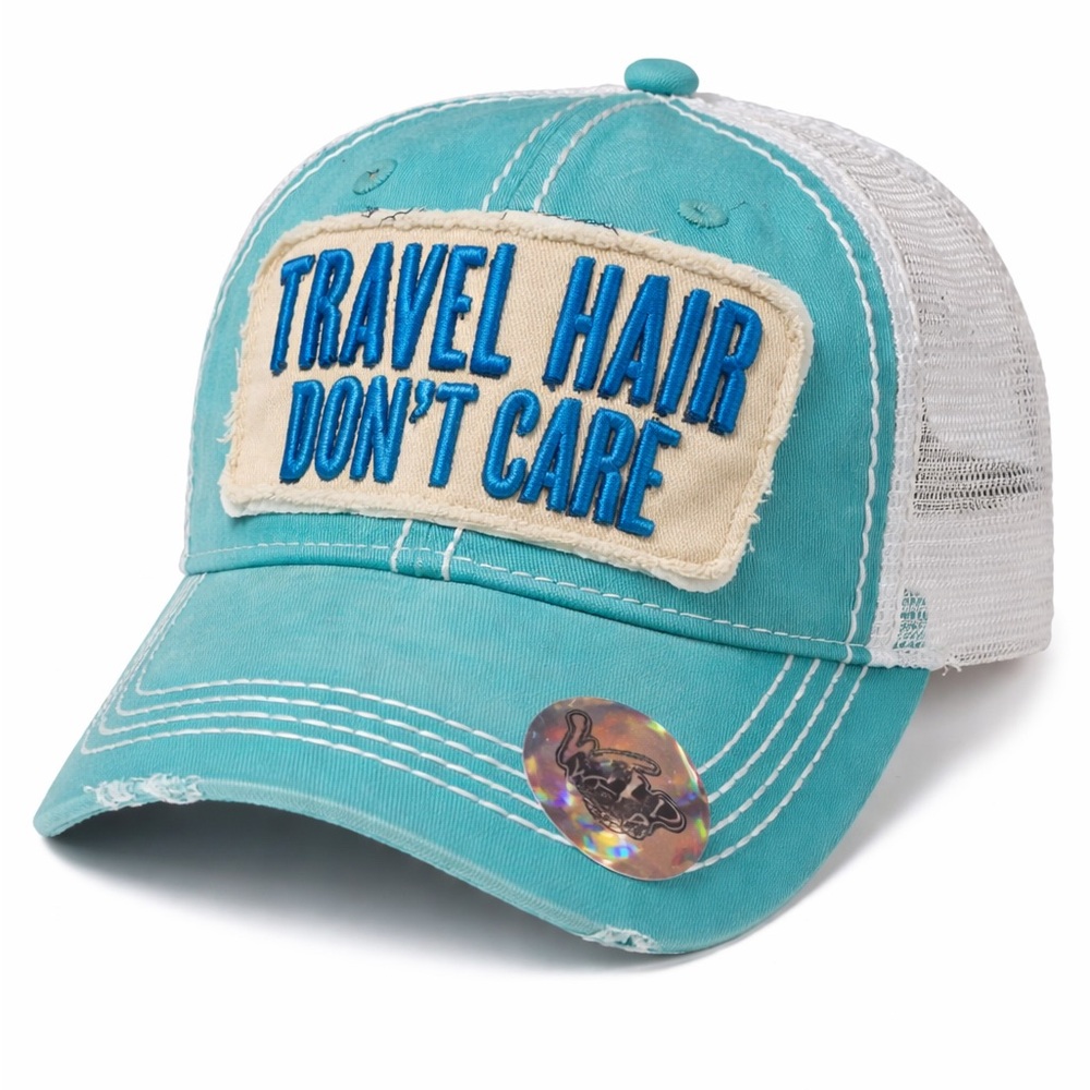 WP Wear “Travel Hair Don’t Care” Teal Trucker Hat Mesh Snapback